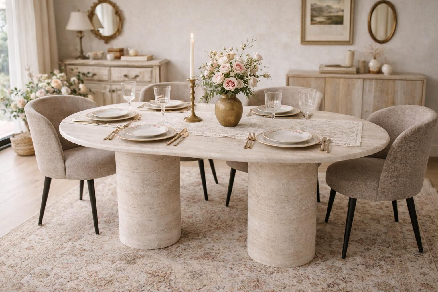 AURA 5 TRAVERTEN YEMEK MASASI