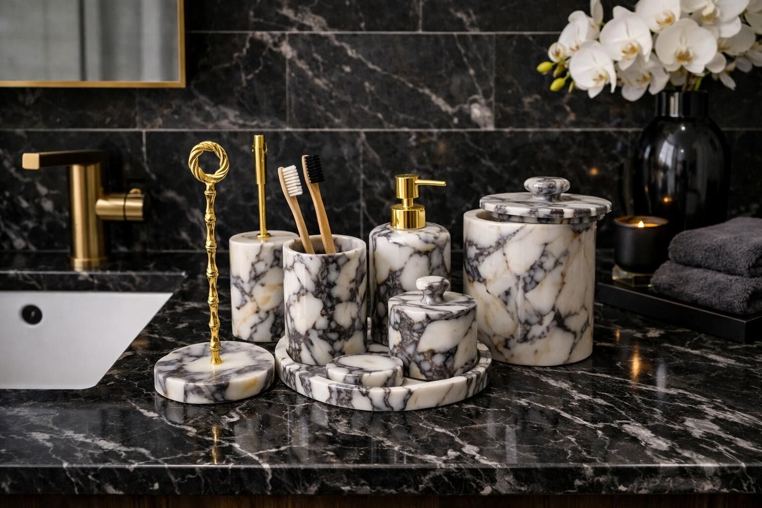 Menekşe Mermer 7li Banyo Seti