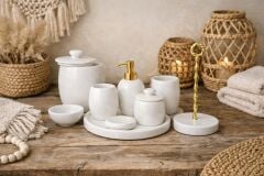 Beyaz Mermer 7li Banyo Seti