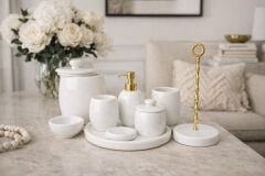 Beyaz Mermer 7li Banyo Seti