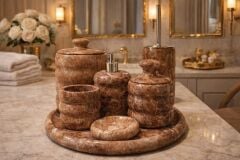 Kırmızı Traverten 7li Banyo Seti