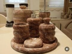 Kırmızı Traverten 7li Banyo Seti