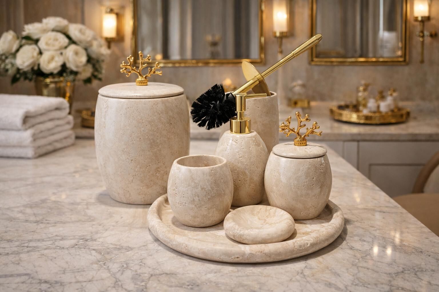 Traverten 7li Banyo Seti